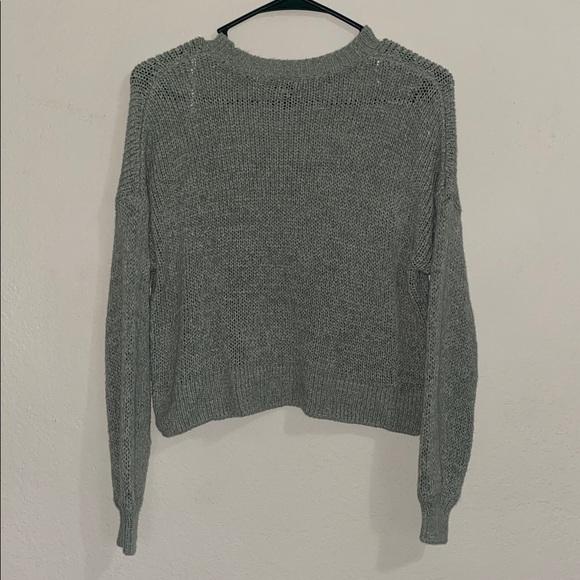 moon & madison Sage Green Crewneck Cropped Mesh Sweater - Picture 9 of 12